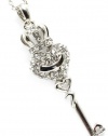 Silver Tone Designer Inspired Pavé Crystal Heart Key Pendant Crown Necklace