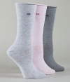 Calvin Klein Women's Roll Top Crew Socks - 3 Pack, Faded Pink/Pale Grey/Grey, Medium