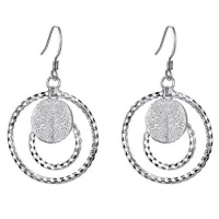 Fashion 18K White Gold Plated 925 Sterling Silver Double Candy Cane Swirl Hoops and Frosted Circles Dangle Earrings Fashion 18K White Gold Plated 925 Sterling Silver Double Candy Cane Swirl Hoops and Frosted Circles Dangle Earrings
