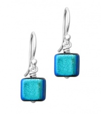 DreamGlass Sterling Silver and Dichroic Glass Blue Box-Shaped Bead Earrings DreamGlass Sterling Silver and Dichroic Glass Blue Box-Shaped Bead Earrings