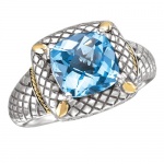 925 Silver & Blue Topaz Modern Square Ring with 18k Gold Accents- Sizes 6-8