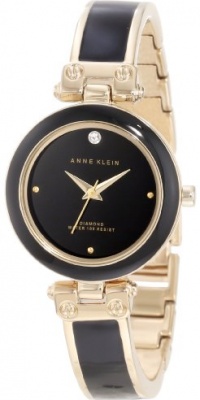 Anne Klein Women's AK/1140BKGB Gold-Tone and Black Resin Bangle Watch with Diamond Accent Anne Klein Women's AK/1140BKGB Gold-Tone and Black Resin Bangle Watch with Diamond Accent