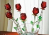 Red Bouquet 6 Glass Roses with Green Leaves