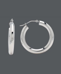 The style that fits and flatters everyone. Perfect your look in these timeless, small-sized hoops crafted in 14k white gold with a click backing. Approximate diameter: 1 inch. The style that fits and flatters everyone. Perfect your look in these timeless, small-sized hoops crafted in 14k white gold with a click backing. Approximate diameter: 1 inch.