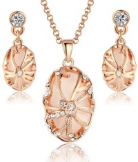 Rose Gold Tone Vintage Oval Shape Pendant Necklace and Earrings Set for Women 3017701 Rose Gold Tone Vintage Oval Shape Pendant Necklace and Earrings Set for Women 3017701
