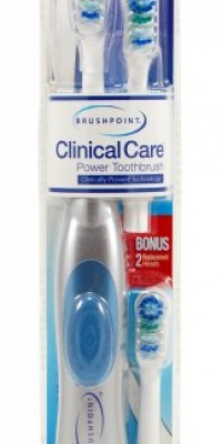 Brushpoint Clinical Care Battery Power Tooth Brush, Metallic Silver with Blue Button Brushpoint Clinical Care Battery Power Tooth Brush, Metallic Silver with Blue Button