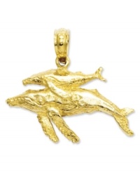 Creatures from the sea add a charming touch to your collection. This mother and baby humpback whale charm is crafted in 14k gold and features a 2-dimensional design. Chain not included. Approximate length: 7/10 inch. Approximate width: 8/10 inch. Creatures from the sea add a charming touch to your collection. This mother and baby humpback whale charm is crafted in 14k gold and features a 2-dimensional design. Chain not included. Approximate length: 7/10 inch. Approximate width: 8/10 inch.