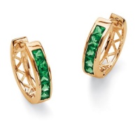 Channel-Set Birthstone 18k Yellow Gold-Plated Huggie-Hoop Earrings- May- Simulated Emerald