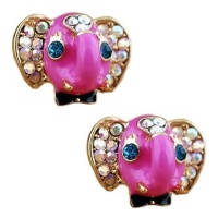 Hot Pink Enamel & Crystal ELEPHANT w/ Bowtie Earrings W/GIFT BOX Hot Pink Enamel & Crystal ELEPHANT w/ Bowtie Earrings W/GIFT BOX