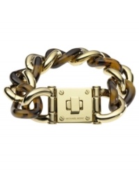 Kick it into neutral with this chic link bracelet from Michael Kors! Crafted in gold tone brass and tortoise acetate, features a large lock closure. Approximate length: 8 inches. Kick it into neutral with this chic link bracelet from Michael Kors! Crafted in gold tone brass and tortoise acetate, features a large lock closure. Approximate length: 8 inches.