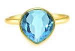 18K Gold Vermeil Blue Topaz Ring Bezel Set Elegant Pear Shaped Gemstone