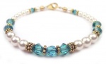 Damali Gold Filled and Vermeil Swarovski Elements December Birthstone Blue Zircon Color Crystal Beads and Freshwater Cultured Pearl Bracelet