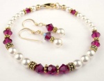 Damali Gold Filled and Vermeil Swarovski Elements July Birthstone Ruby Color Crystal Beads and Freshwater Cultured Pearl Bracelet and Earring SET