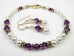 Damali Gold Filled and Vermeil Swarovski Elements February Birthstone Amethyst Color Crystal Beads and Freshwater Cultured Pearl Bracelet and Earring SET Damali Gold Filled and Vermeil Swarovski Elements February Birthstone Amethyst Color Crystal Beads and Freshwater Cultured Pearl Bracelet and Earring SET