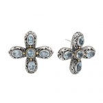 925 Silver & Blue Topaz Celtic Cross Earrings with 18k Gold Accents