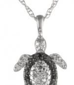 Sterling Silver Diamond Black and White Turtle Pendant Necklace