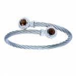 Gabriel Steel and Sterling Silver Cable Bangle Set With 2.53 Carats Smoky Quartz