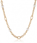 Majorica 10 mm White Round Pearls Gold Toned Single Row Chain Necklace, 17