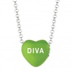 Green Enamel Diva Sweethearts Sterling Silver Necklace, 16 Inch