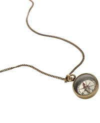 Get from A to B in a breeze. Fossil's vintage-inspired compass pendant features a chic long chain. Crafted in brass and silver tone mixed metal. Approximate length: 28 inches + 2-inch extender. Approximate drop: 1-1/2 inches. Get from A to B in a breeze. Fossil's vintage-inspired compass pendant features a chic long chain. Crafted in brass and silver tone mixed metal. Approximate length: 28 inches + 2-inch extender. Approximate drop: 1-1/2 inches.