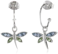 Sterling Silver Blue and Green Crystal Dragonfly Charm Hoop Earrings (0.4 Diameter) Sterling Silver Blue and Green Crystal Dragonfly Charm Hoop Earrings (0.4 Diameter)