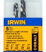 Irwin 30520 5 Piece Left Hand Cobalt 5/64-Inch to 19/64-Inch Cobalt Twist Drill Bit Assortment