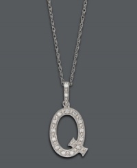 Spell it out in sparkle! This personalized initial charm necklace makes the perfect gift for Quinn. Features sparkling, round-cut diamond accents. Setting and chain crafted in 14k white gold. Approximate length: 18 inches. Approximate drop: 1/2 inch. Spell it out in sparkle! This personalized initial charm necklace makes the perfect gift for Quinn. Features sparkling, round-cut diamond accents. Setting and chain crafted in 14k white gold. Approximate length: 18 inches. Approximate drop: 1/2 inch.