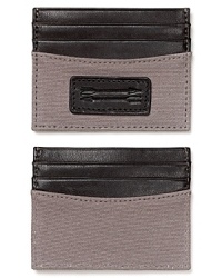 Avoid the bulky wallet syndrome with this compact card holder, featuring handsome leather trim details and a double arrow logo. Avoid the bulky wallet syndrome with this compact card holder, featuring handsome leather trim details and a double arrow logo.