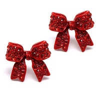 Fashion Crystal Pave Bow Ribbon Stud Earrings Red Fashion Crystal Pave Bow Ribbon Stud Earrings Red