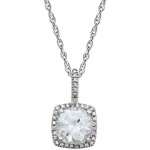 CleverEve 2014 Designer Series Halo-Styled Sterling Silver & .015 ct tw Diamond Pendant Necklace 18 w/ 7mm Synthesized Center Stone in Your Choice of Sapphire, Amethyst, Aquamarine, Citrine, Emerald, Pearl, Garnet, Opal, Peridot, Ruby, Blue Topaz, or Whi