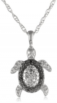 Sterling Silver Diamond Black and White Turtle Pendant Necklace