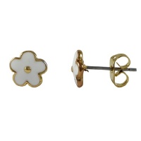 White Enamel Flowers Yellow Gold-Tone Kids Girls Stud Pierced Earrings White Enamel Flowers Yellow Gold-Tone Kids Girls Stud Pierced Earrings