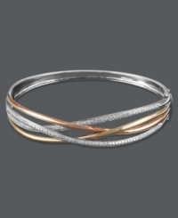 Versatile, sparkling and stylish. Trio by EFFY Collection's stunning bangle bracelet features overlapping bands of 14k gold, 14k white gold and 14k rose gold that shines with the addition of round-cut diamonds (1 ct. t.w.). Approximate diameter: 2-1/2 inches.
