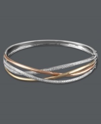 Versatile, sparkling and stylish. Trio by EFFY Collection's stunning bangle bracelet features overlapping bands of 14k gold, 14k white gold and 14k rose gold that shines with the addition of round-cut diamonds (1 ct. t.w.). Approximate diameter: 2-1/2 inches. Versatile, sparkling and stylish. Trio by EFFY Collection's stunning bangle bracelet features overlapping bands of 14k gold, 14k white gold and 14k rose gold that shines with the addition of round-cut diamonds (1 ct. t.w.). Approximate diameter: 2-1/2 inches.