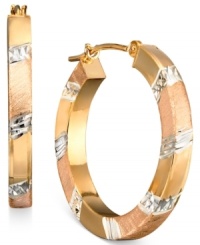 Stand-out style that shimmers and shines. These hoop earrings are crafted in 14k gold over sterling silver and sterling silver. Approximate diameter: 3/4 inch.