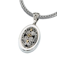 925 Silver Oval Filigree Swirl Pendant with 18k Gold Accents 925 Silver Oval Filigree Swirl Pendant with 18k Gold Accents