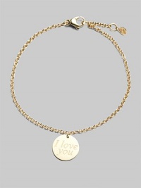 From the Love Plus Collection. A small disc charm with an 'I love you' engraving hangs on a thin chain.18k yellow gold Disc charm Length, about 7 Lobster clasp closure Made in Italy From the Love Plus Collection. A small disc charm with an 'I love you' engraving hangs on a thin chain.18k yellow gold Disc charm Length, about 7 Lobster clasp closure Made in Italy