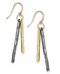 Raise the bar! These versatile, two-tone earrings by Alfani add dimension to any look with gold and hematite-tone mixed metal bars. Approximate drop: 2 inches. Raise the bar! These versatile, two-tone earrings by Alfani add dimension to any look with gold and hematite-tone mixed metal bars. Approximate drop: 2 inches.