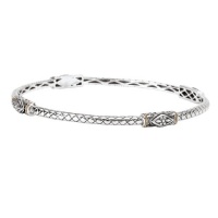 925 Silver Solid Fleur-De-Lis Bangle with 18k Gold Accents- 8 IN 925 Silver Solid Fleur-De-Lis Bangle with 18k Gold Accents- 8 IN