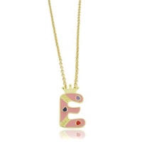 Lily Nily 18K Gold Overlay Pink Enamel Children's Initial Pendant E Lily Nily 18K Gold Overlay Pink Enamel Children's Initial Pendant E