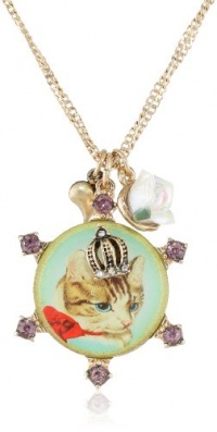 Betsey Johnson Vintage Kitty Cameo Pendant Necklace, 19 Betsey Johnson Vintage Kitty Cameo Pendant Necklace, 19