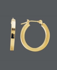 Snap up a style classic. Simple hoops take any look to the next level. This small-sized style features a square-shaped design and click backing in 14k gold. Approximate diameter: 5/8 inch. Snap up a style classic. Simple hoops take any look to the next level. This small-sized style features a square-shaped design and click backing in 14k gold. Approximate diameter: 5/8 inch.