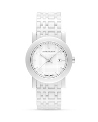A white ceramic, check inspired link bracelet adds polished modernism to your wrist. From Burberry. Made in Switzerland. A white ceramic, check inspired link bracelet adds polished modernism to your wrist. From Burberry. Made in Switzerland.