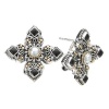 925 Silver, Freshwater Pearl & Onyx Cross Earrings with 18k Gold Accents
