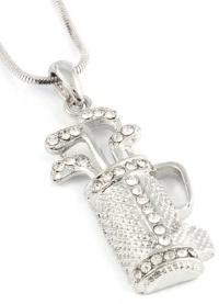 Trendy Ladies 1-1/4 Silver Tone Golf Bag and Clubs with Shiny Clear Crystals Pendant and Necklace - Sports Theme Trendy Ladies 1-1/4 Silver Tone Golf Bag and Clubs with Shiny Clear Crystals Pendant and Necklace - Sports Theme
