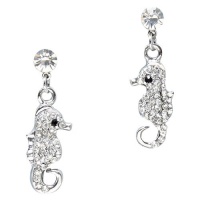 Small Adorable Sparkling Clear Crystal Seahorse 1 Dangle Earrings - Silver Tone Small Adorable Sparkling Clear Crystal Seahorse 1 Dangle Earrings - Silver Tone