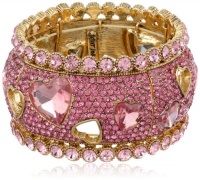 Betsey Johnson Iconic Pinkalicious Crystal Heart Wide Stretch Bangle Bracelet, 8 Betsey Johnson Iconic Pinkalicious Crystal Heart Wide Stretch Bangle Bracelet, 8