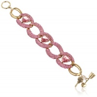 Betsey Johnson Iconic Pinkalicious Crystal Heart Link Toggle Bracelet, 7.5
