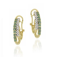Gold Tone over Sterling Silver Emerald & Diamond Accent Two Row Half Hoop Earrings Gold Tone over Sterling Silver Emerald & Diamond Accent Two Row Half Hoop Earrings