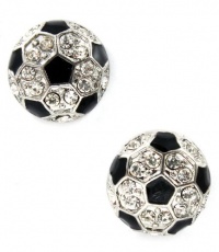 Sparkling Crystal Embellished 3/4 Round Soccer Ball Stud Earrings - Silver Tone Rhodium Plated Sparkling Crystal Embellished 3/4 Round Soccer Ball Stud Earrings - Silver Tone Rhodium Plated